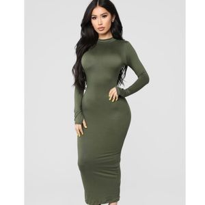 Fashion Nova Full Coverage Maxi Dress- Olive Size Medium